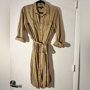 Womens sz 10 Banana Republic Factory tan khaki tie waist roll cuff dress